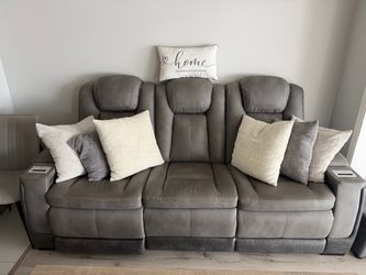 2 Dark Grey Leather Sofa - Leather