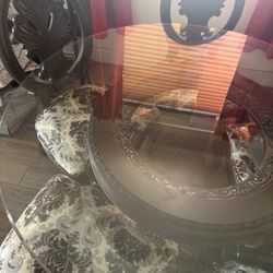 Round Glass Dining Table With Natural Wood With 5 Chairs 