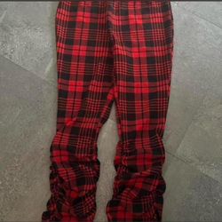 Women plaid red and black leggings