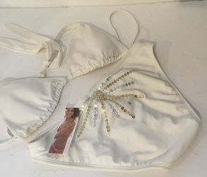 Victoria Secret White Bikini With Silver And Gold Design At Bottom Piece. Medium. New With Tags