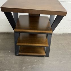 “Modern End Table / Nightstand with Shelves Wood & Metal”
