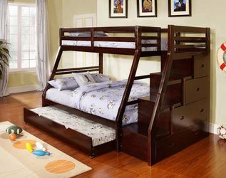CHERRY STAIRCASE BUNK BED WITH LOTS OF STORAGE $599