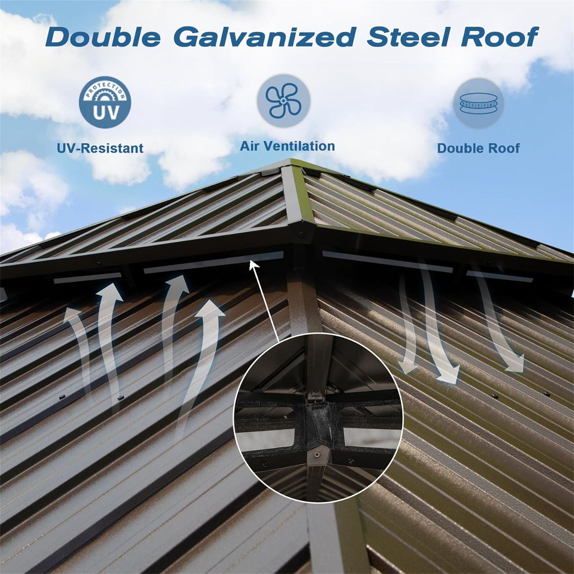 10' X 14' Hardtop Gazebo, Aluminum Metal Gazebo with Galvanized Steel Double Roof Canopy, Curtain and Netting, Permanent Gazebo Pavilion for Party, We