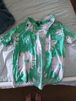 Volcom Green Floral Button-Up Short Sleeve Shirt