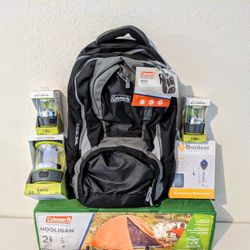 NEW Camping Lot Backpacking Tent 3 LED Lanterns Hydration Day Pack