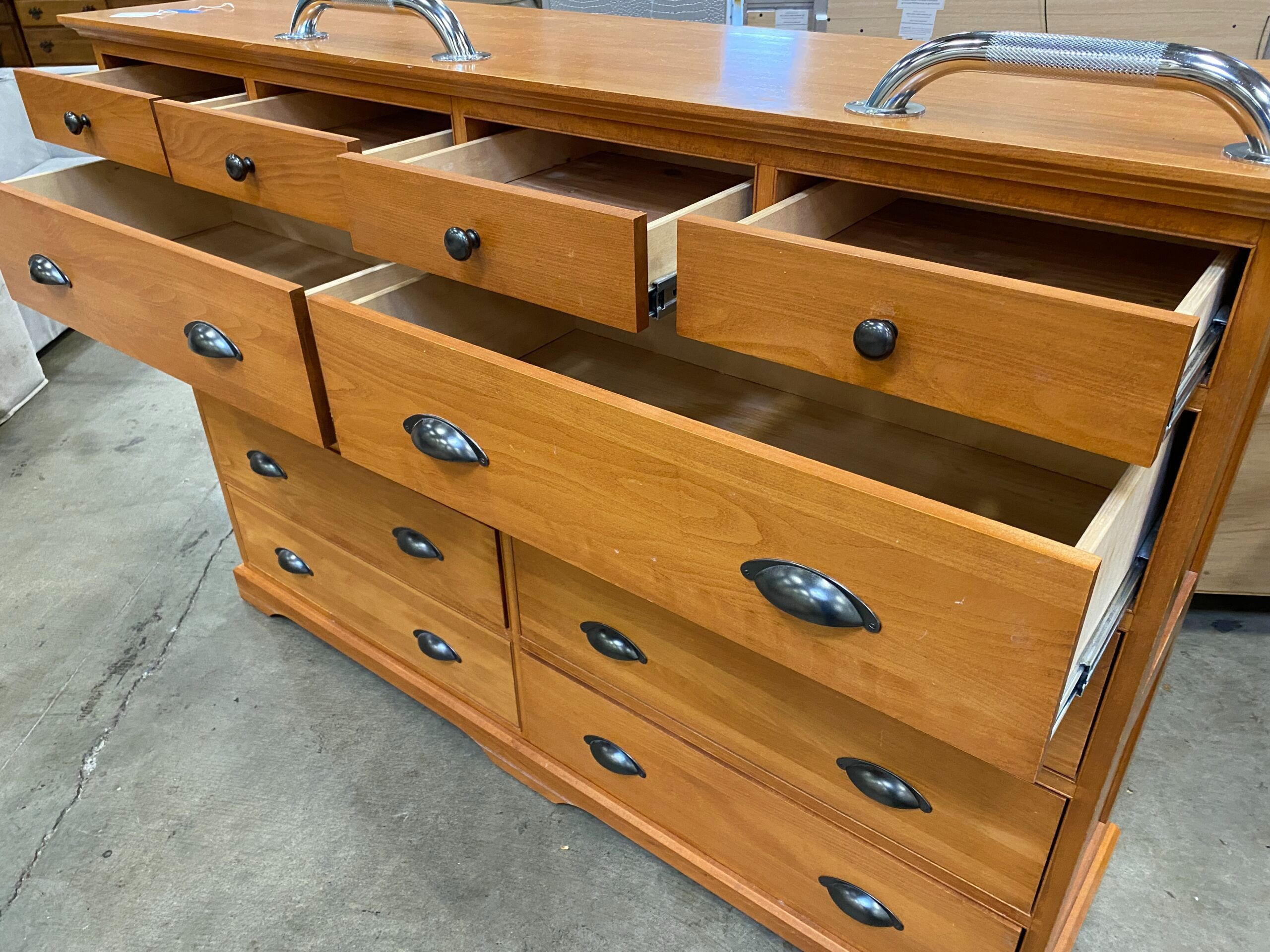Cherry Stained 12 Drawer Dresser with Support Handles