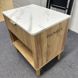 Nightstands, Bedside Table with Drawer, Night Stand Bed Side End Table with Open Storage for Farmhouse Bedroom Living Room Small Space