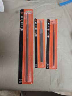 Crescent Files (10" Round Bastard Cut File, 6" Flat File Bastard Cut, and 6" Taper File Bastard Cut)