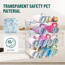 Water Bottle Organizer Stackable 4 Tier Rack for 32oz - 40oz Water Bottle Storage, Travel Mugs & Wine Clear Bottle Organizer, BPA Free Plastic and Wat