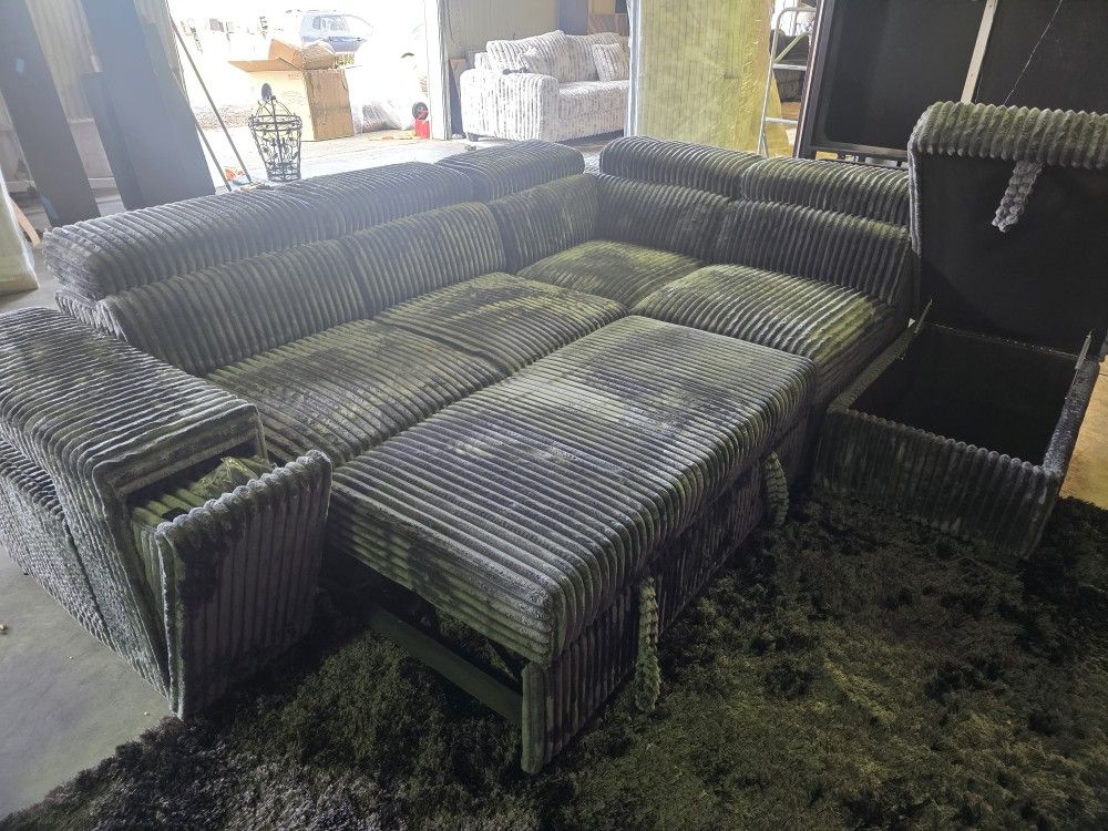 Brand New Byers Market 3pc Sleeper Sectional W Storage Ottoman and USB/Cupholders (BRAND NEW IN BOX)