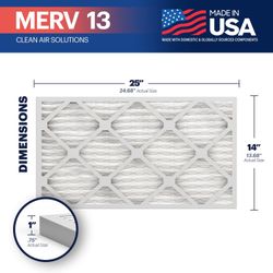 BNX TruFilter 14x25x1 MERV 13 furnace/AC filters, 6-pack, high-efficiency allergy filter, made in USA, great for dust, smoke, and pet dander.