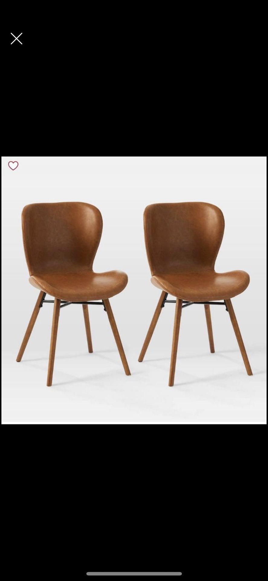 WEST ELM Uma Faux Leather Dining Chair, Saddle Leather, Nut, Pecan. Set of 2
