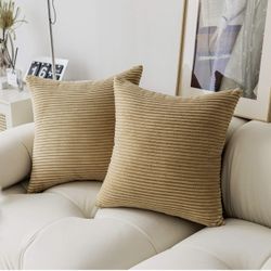 Demetex 26x26 Khaki Pillow Covers Set of 2 Large Corduroy  Euro Shams Stripe P...