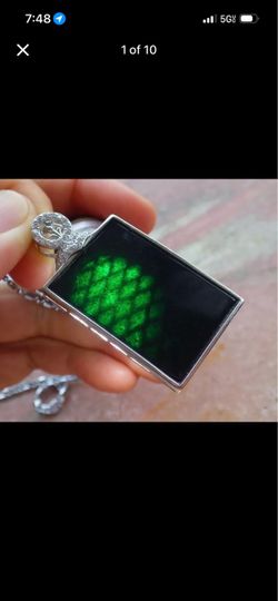 Certificate Jadeite Jade Black green sterling silver 925 Mo cui rectangle pendant
