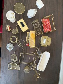 Vintage Miniature Dollhouse Furniture & Accessories Lot – Metal + Ceramic Decor