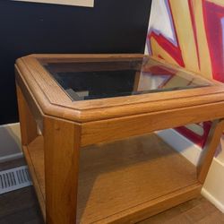 Mcm Wood And Glass Side Table