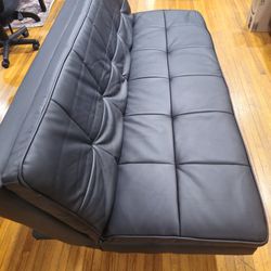 Like New Black Leather Futon Couch