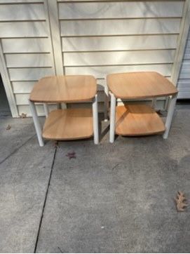 New, Price Firm, Set of 2, Modern European Side Table, Natural & White