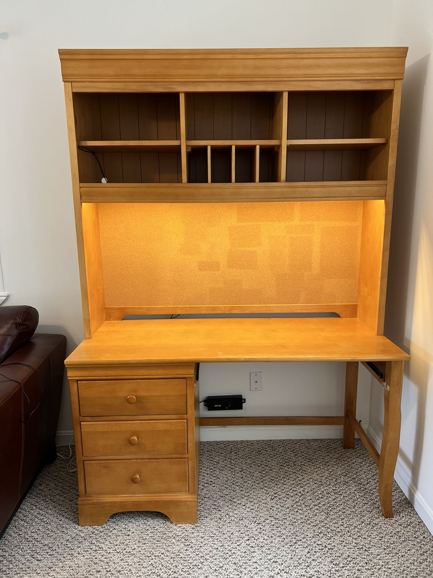 Desk With Lighted Hutch And Shelves - REAL WOOD - Stanley Furniture