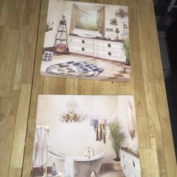 2 Cute Canvas Bathroom Wall Decor