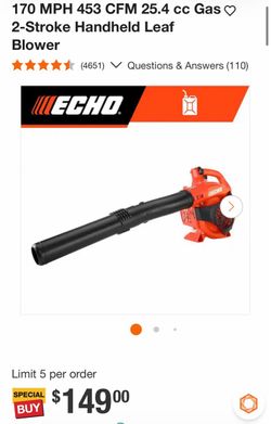 170 MPH 453 CFM 25.4 cc Gas • 2-Stroke Handheld Leaf Blower