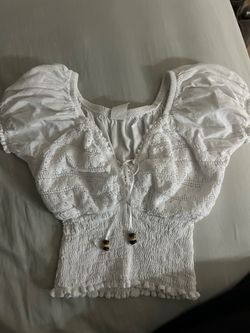 White Crochet Puff Sleeve Crop Top