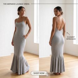 Gray Mermaid  cocktail evening long dress with open back sz L NEW