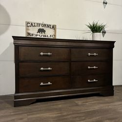 Ashley Furniture 6-Drawer Dresser w/ Silver Knobs, Dark Brown