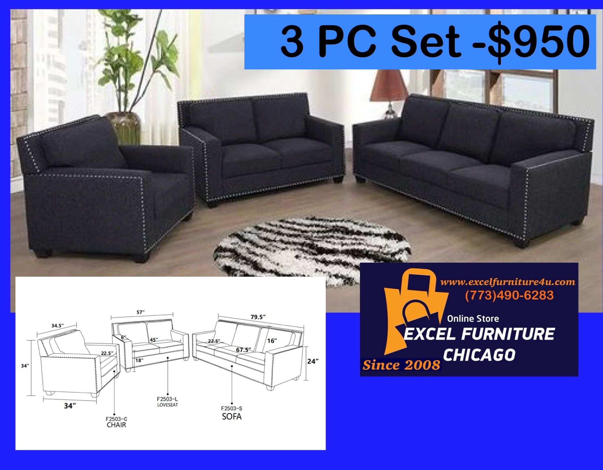 FREE DELIVERY💥Brand New 💥3PC Sofa, Loveseat, Chair Set
