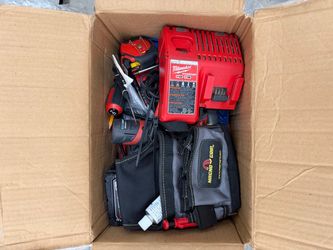 Milwaukee Tool Bundle - 2 Impact Drivers, Battery, Charger, Klein IR Thermometer + Hand Tools