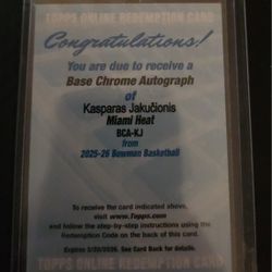 Topps Redemption  Kasperas Jakucionis Base Chrome Auto