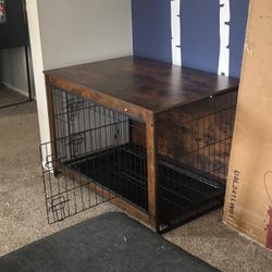 Dog Crate Furniture with Cushion, Wooden Dog Kennel Furniture, 32 Inch Country Brown