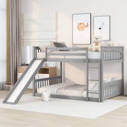 Gray Wood Full Bunk Bed with Slide