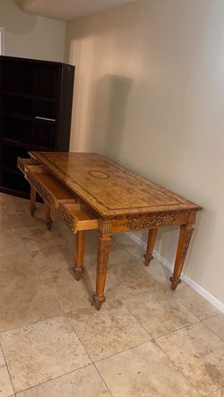 Ornate Carved Wood Writing Desk with Drawers