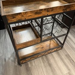 Bar Cart w/ Wine Rack, Glass Holders & Removable Tray
