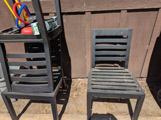 Wooden outdoor chairs (8) total