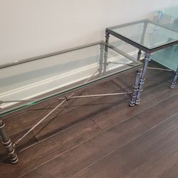 Brushed Pewter And Glass Coffee And End Table