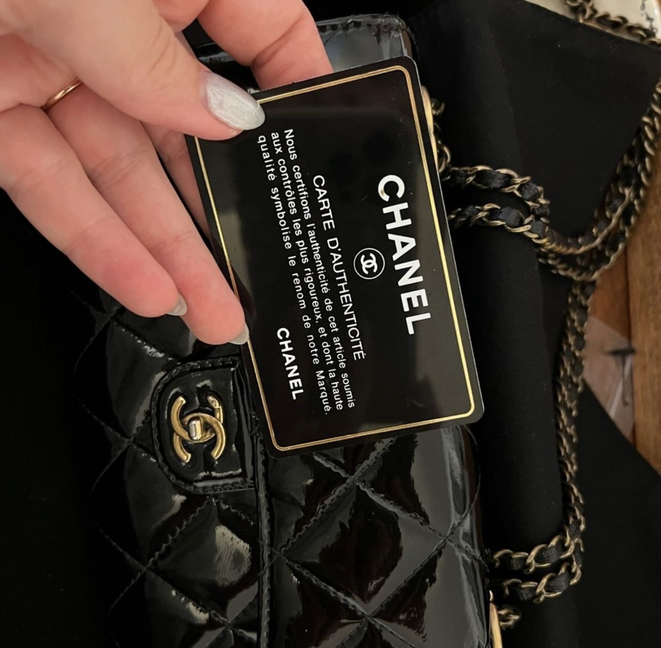 Authentic Chanel Patent Leather Wallet On Chain