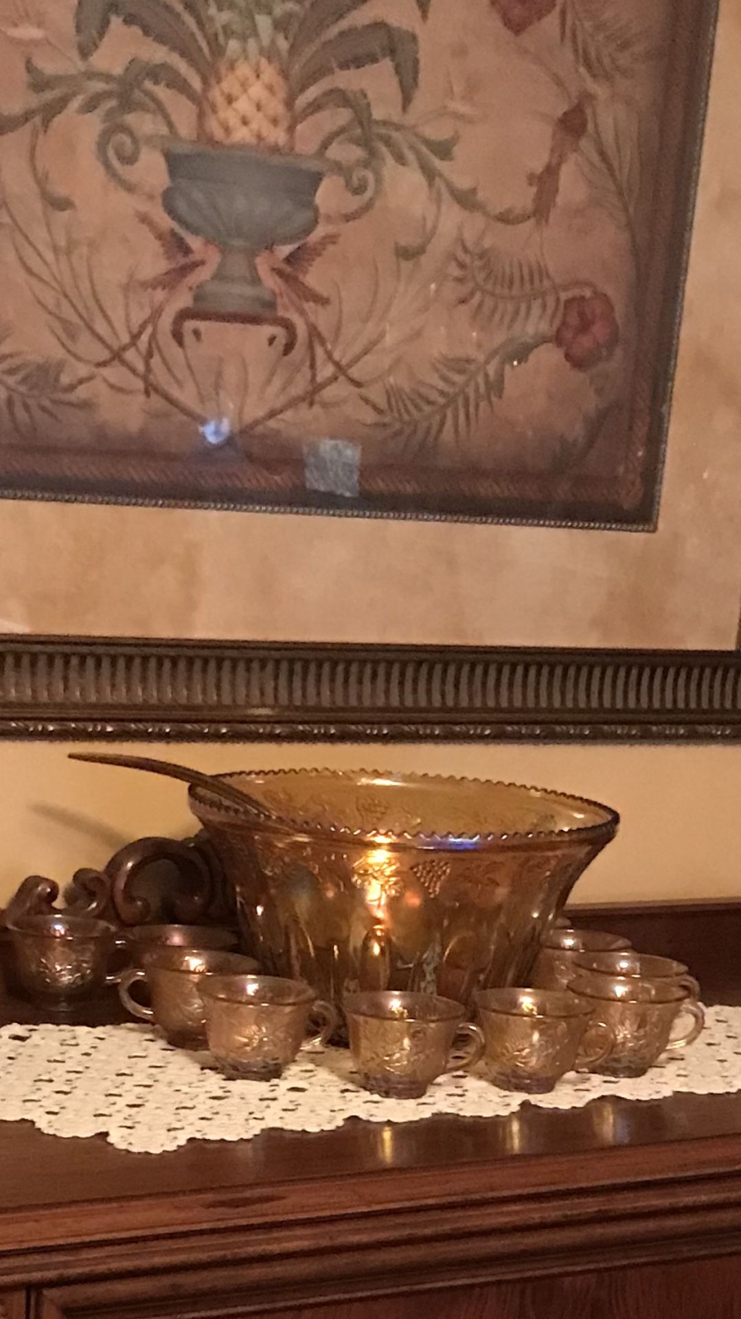 Antique Amber Punch Bowl Set 