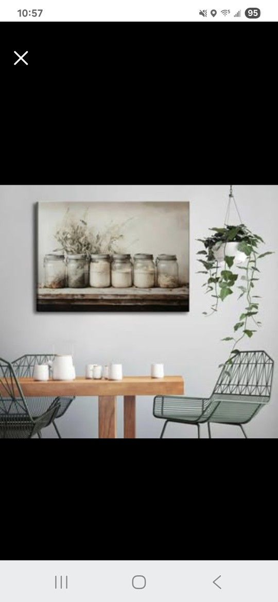 Farm Kitchen Canvas Wall art Rustic Vintage Country Mason Jar Spice Still Life