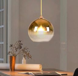 Gradient Gold Glass Globe Pendant Light,Spherical Glass Hanging Light Fixtures Island Ceiling Lamp (11.8'')