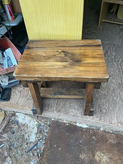 Rustic Wooden Stool it’s 22 inches tall 19 wide and 16 deep