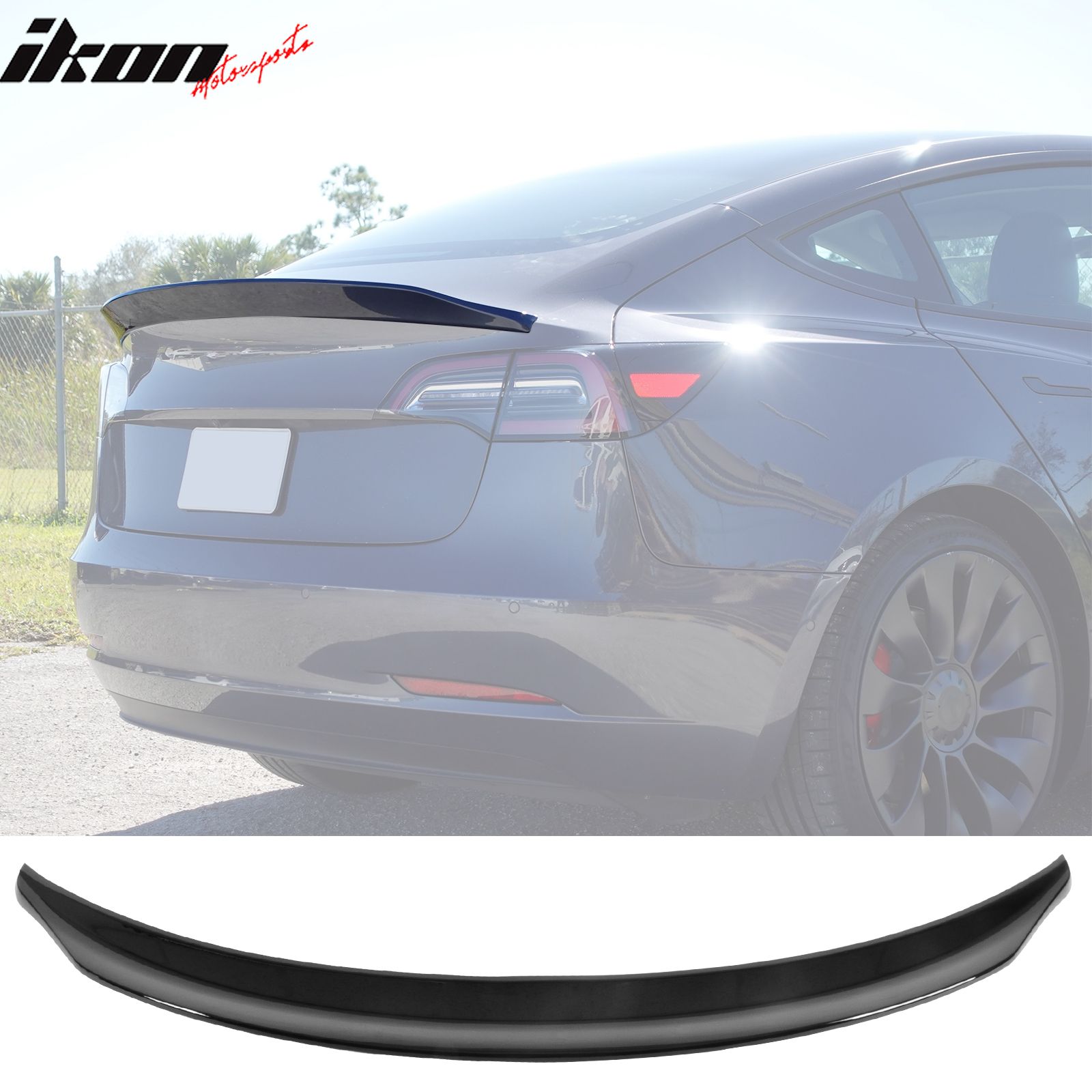 Fits 2017-2023 Tesla Model 3 J Style Rear Trunk Spoiler Tail Wing Lip Gloss Black