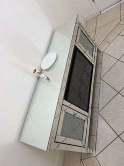 Mirrored Electric Fireplace TV Stand – Good Condition