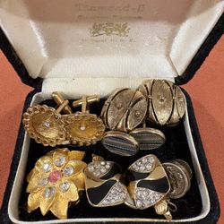 Vintage clip on earrings cufflinks pin lot