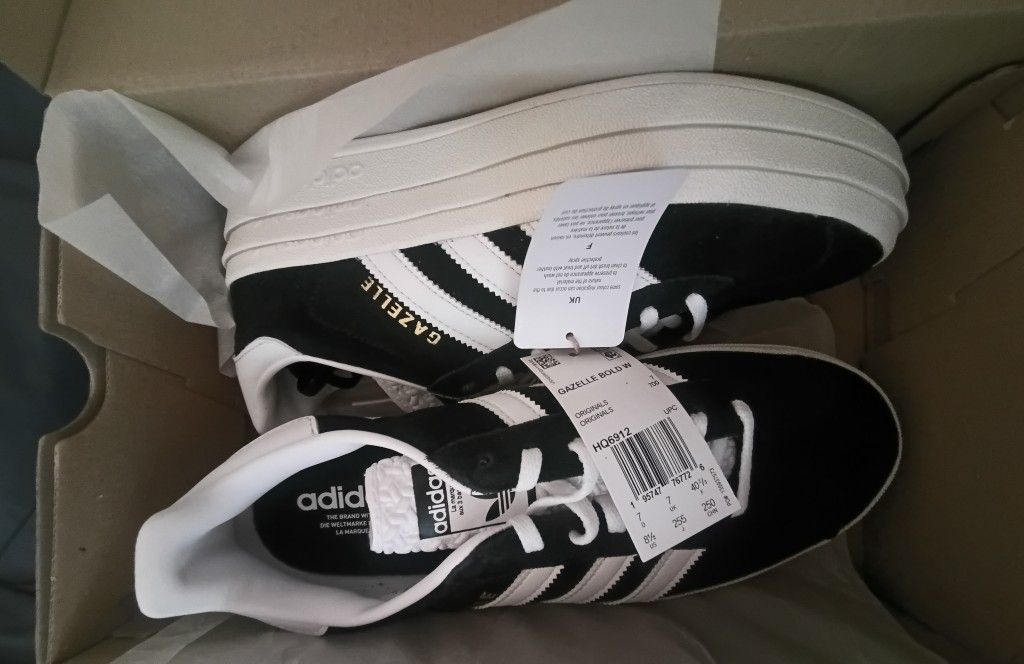 New (in Box) Adidas Black & White Gazelle Bold Women 8-1/2