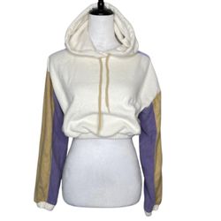 Forever 21 Women's Fleece Cropped Colorblock Long Sleeve Hoodie Sweater 