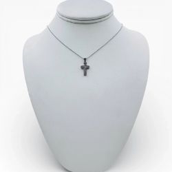 14k White Gold Cross Pendant with Diamonds and 14" Necklace.