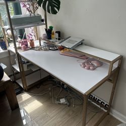 MOVING NEED TO SELL FAST! White and gold desk with matching shelves