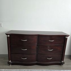 Dark Wood 6-Drawer Dresser with night 2 nightstands